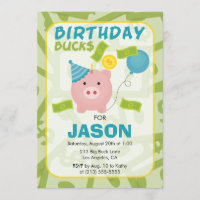 Anniversaire Bucks Piggy Bank Boy Party Invitation
