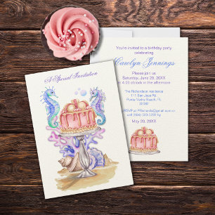 Anniversaire Cake Aquarelle Seahorse Invitation