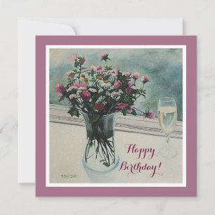 Anniversaire Carte de fleurs roses vintages par Po