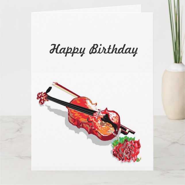 Anniversaire Carte Violon & un Rose (Devant)