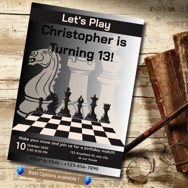 Anniversaire Chess Party Invitation Amusement Jeu  (Créateur téléchargé)