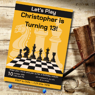 Anniversaire Chess Party Invitation Amusement Jeu 