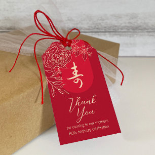 Anniversaire chinois "Longévité" étiquette cadeau