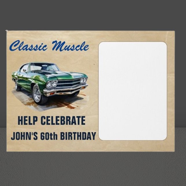 Anniversaire classique voiture musculaire américai (Celebrate your special day with a vibrant green muscle car illustration!)