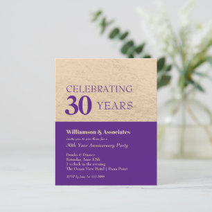 Anniversaire commercial Purple Gold Invitation