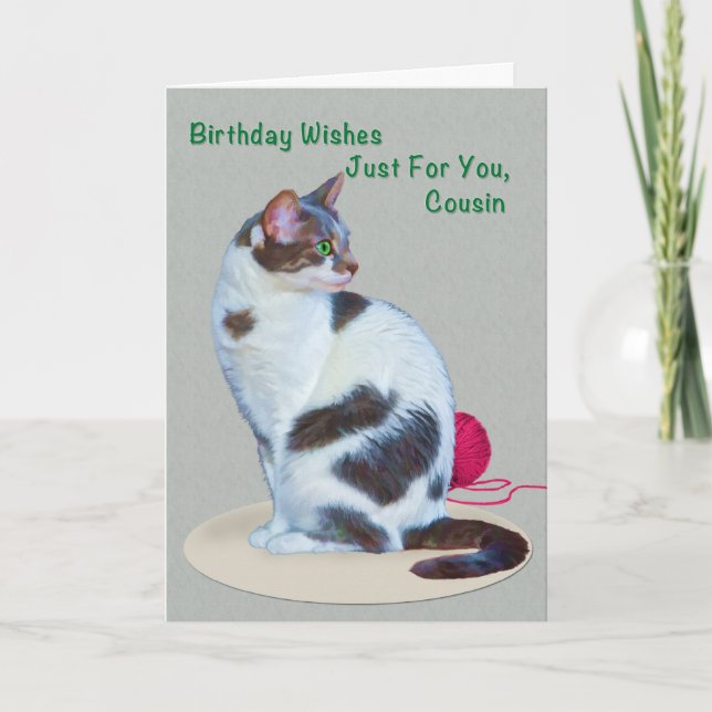 Anniversaire, Cousin, Carte de chat à oeil vert (Devant)