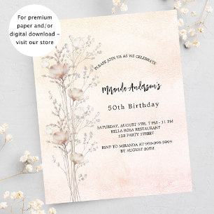 Anniversaire crème poussiéreuse Invitation fleur s