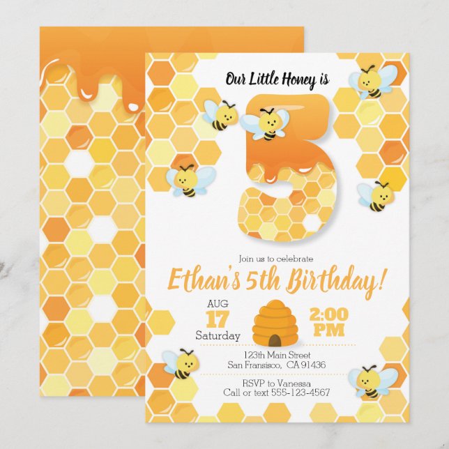 Anniversaire d'abeilles, invitation d'abeilles pou (Devant / Derrière)