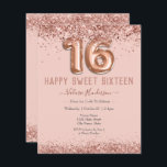 Anniversaire de 16 ans Glitter Rose Pâle Joyeux<br><div class="desc">Paillettes filles,  fond rose millennial,  avec typographie de nom de script fantaisie. Texte de ballon 16 en faux or rose. Roses roses et bordure supérieure papillon. Idéal pour les célébrations de 16 ans.</div>