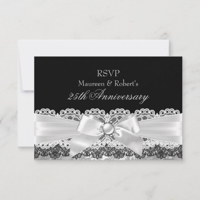 Anniversaire de Black Lace & Silver Pearl Bow RSVP (Devant)