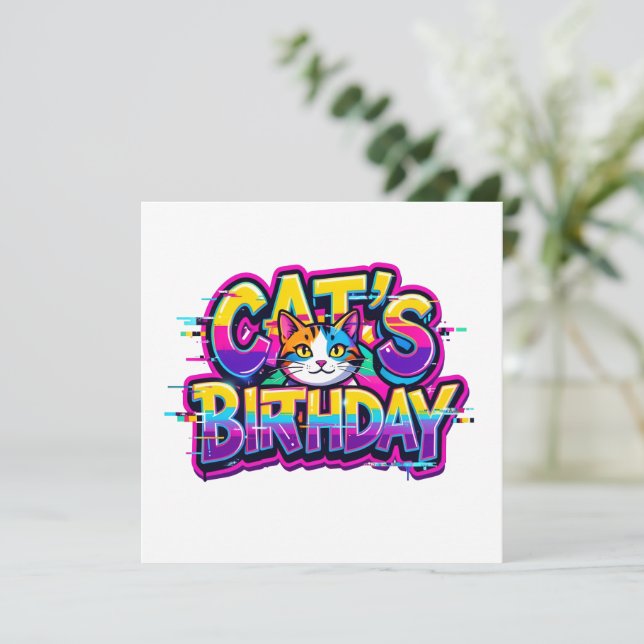 Anniversaire de chat Arc-en-ciel Glitch (Debout devant)