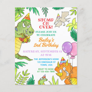 Anniversaire de dinosaure de dessin animé coloré e