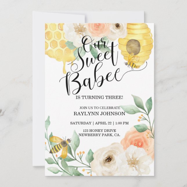 Anniversaire de enfant, abeille miel, thème de l'a (Devant)