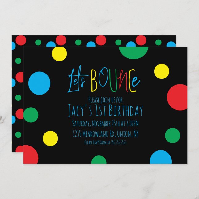 Anniversaire de enfant coloré Bounce Balls Noir (Devant / Derrière)