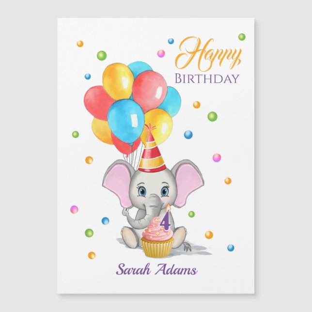 Anniversaire de enfant de dessin coloré d'éléphant (Devant)