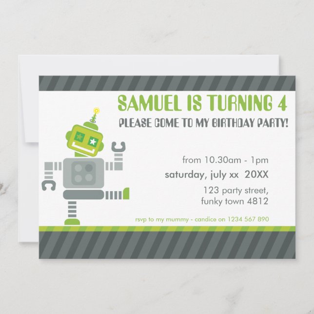 ANNIVERSAIRE DE ENFANT PARTY INVITATION joli robot (Devant)