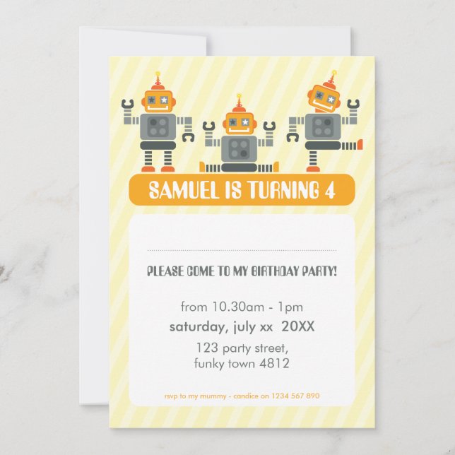 ANNIVERSAIRE DE ENFANT PARTY INVITATION robot mode (Devant)