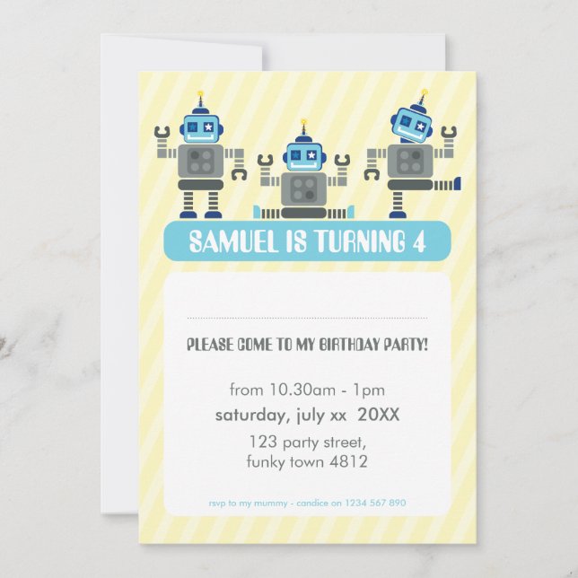 ANNIVERSAIRE DE ENFANT PARTY INVITATION robot mode (Devant)