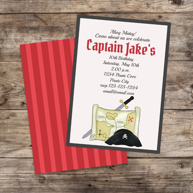 Anniversaire de enfant Party Pirate Carte Whimsica (Pirate custom birthday party invitation template.)