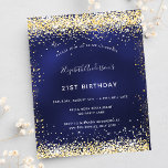 Anniversaire de fête marine bleu or invitation<br><div class="desc">Une invitation moderne,  élégante et glamour pour une fête d'anniversaire de 21e (ou tout âge). Un arrière - plan bleu marine,  décoré avec de la poussière de parties scintillant en faux or. La couleur bleue est inégale. Personnalisez et ajoutez votre nom et les détails de votre fête.</div>