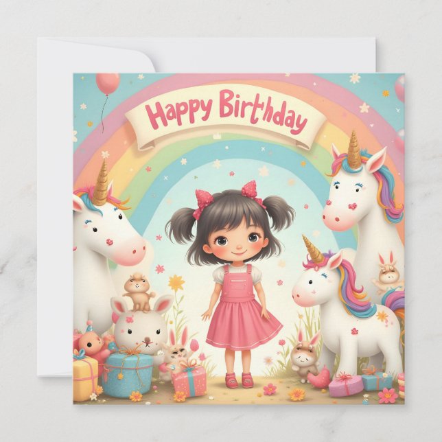 Anniversaire de fille avec licornes et arc-en-ciel (Devant)