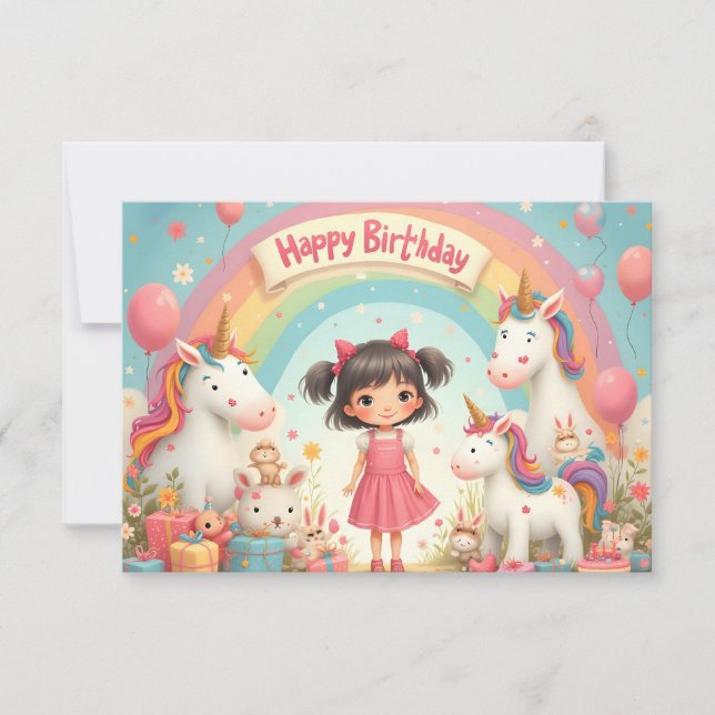 Anniversaire de fille avec licornes et arc-en-ciel (Devant)