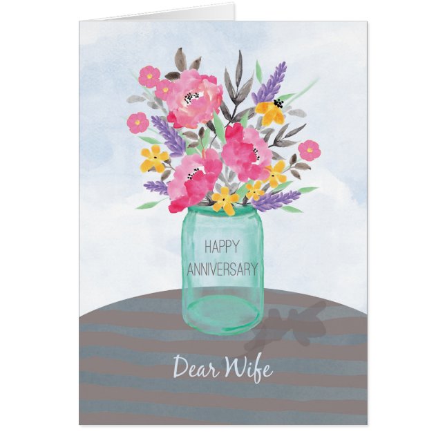 Anniversaire de la femme Jar Vase avec fleurs (Devant)