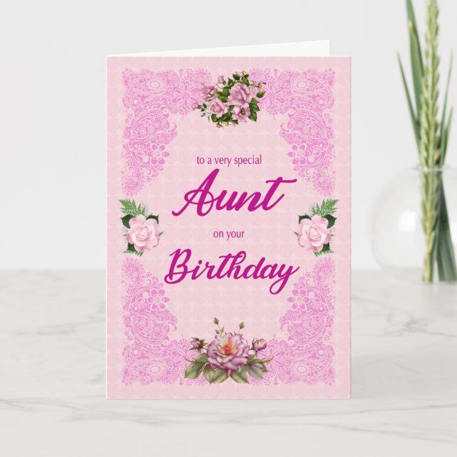 Anniversaire de la tante avec carte rose Roses (Devant)