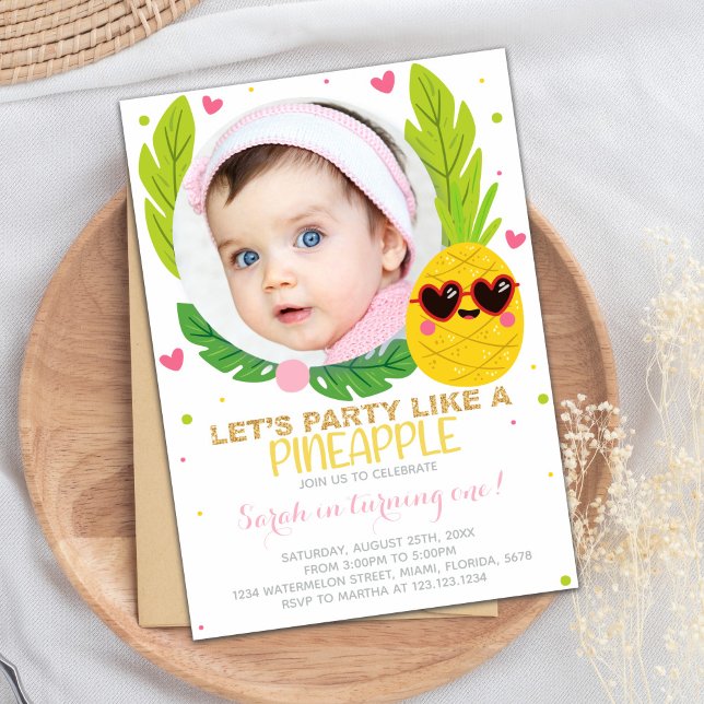 Anniversaire de l'ananas Invitations avec photo (Pineapple Birthday Invitations with photo)