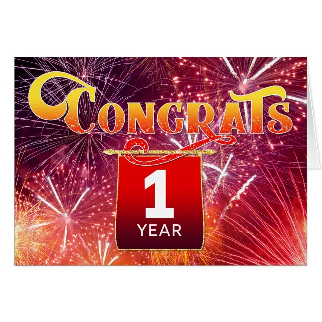 Anniversaire de l'employé 1 an Fête Feu d'artifice (Devant horizontal)