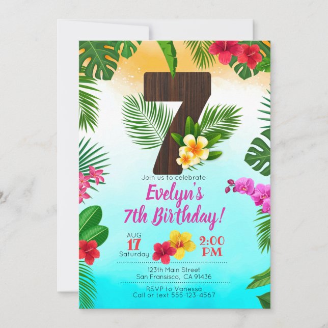 Anniversaire de Luau, Invitation Luau Party 7e ann (Devant)