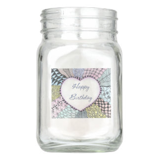 Anniversaire de pot de maçon de vase joyeux
