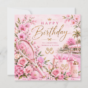 Anniversaire de tennis avec des fleurs roses