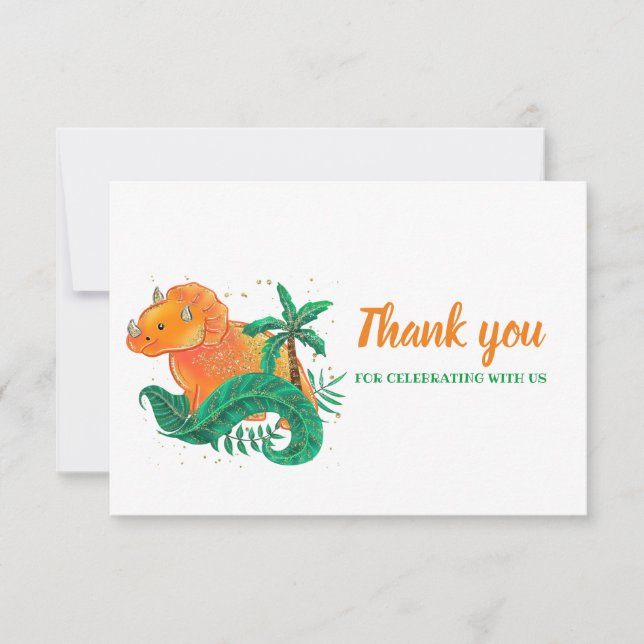Anniversaire Dinosaure | Triceratops Orange Merci (Devant)