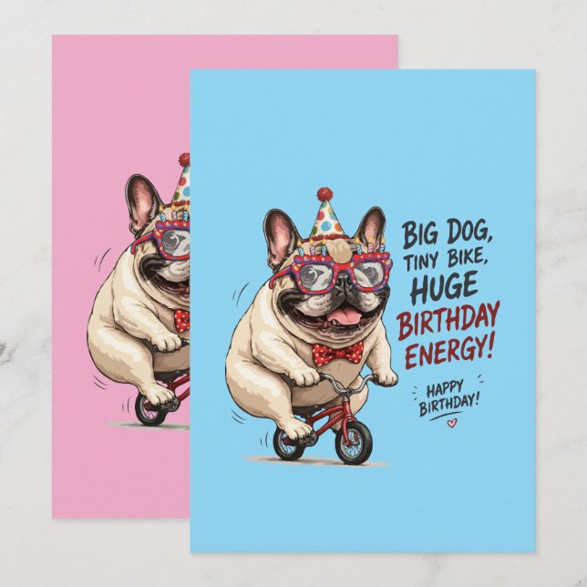 Anniversaire drôle de French Bulldog à vélo (Devant / Derrière)