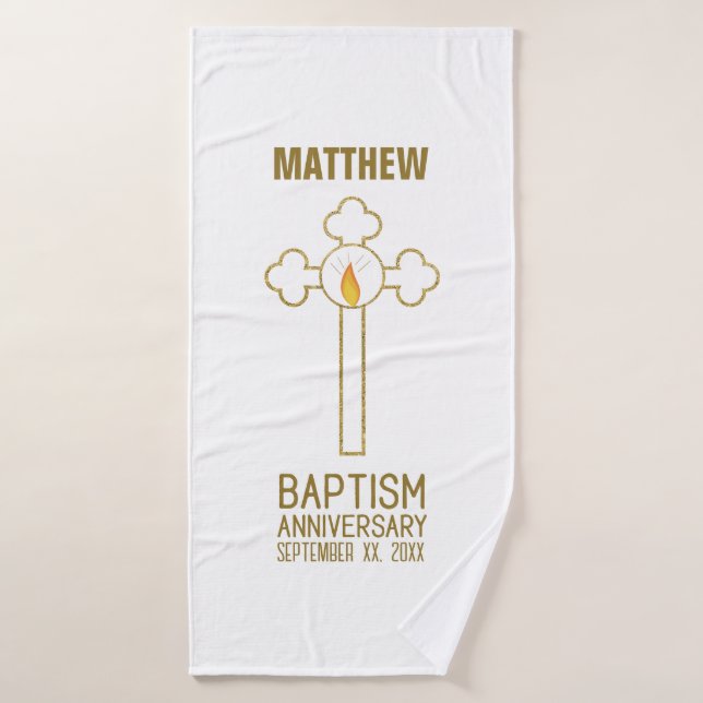 Anniversaire du Baptême Croix d'or personnalisée (Serviette de bain)