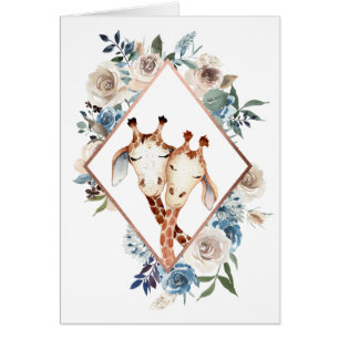 Anniversaire du cadre floral bleu de la Girafe