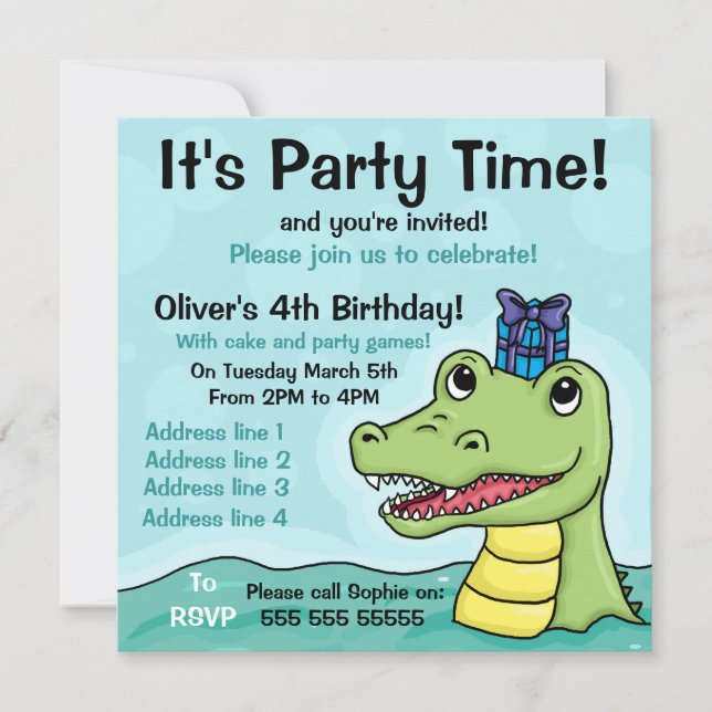 Anniversaire du Crocodile Invitation d'anniversair (Devant)
