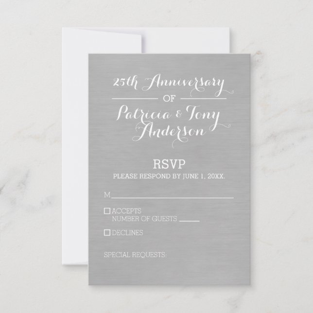 Anniversaire du Mariage RSVP argent et blanc (Devant)