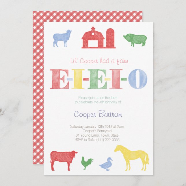 Anniversaire du vieux MacDonald, Invitations de la (Devant / Derrière)