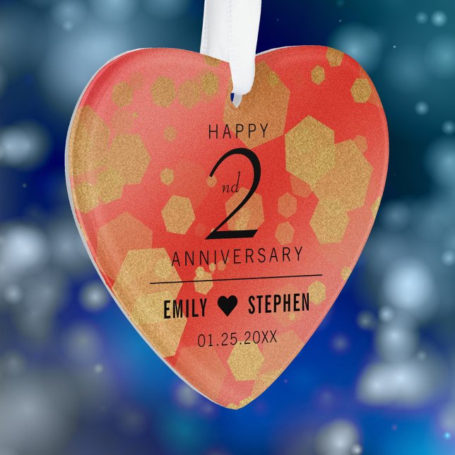 Anniversaire élégant du 2ème Mariage Garnet (Elegant 2nd Garnet Wedding Anniversary Acrylic Ornament Cover Photo.)