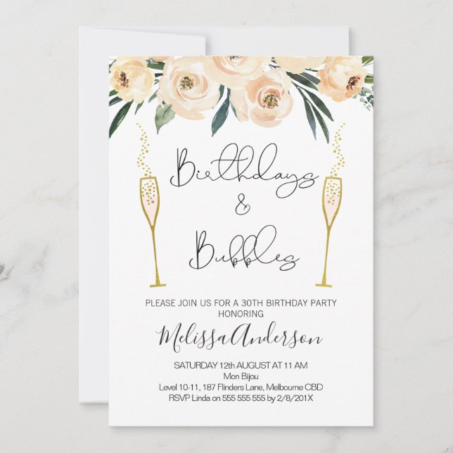 Anniversaire Et Bubbly Floral Invitation Anniversa (Devant)