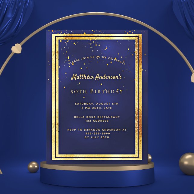 Anniversaire fête bleu or brillant invitation (Créateur téléchargé)