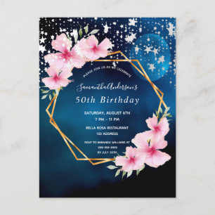 Anniversaire fête bleu rose florales invitation
