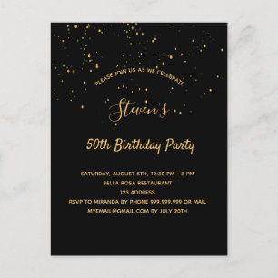 Anniversaire fête noir or simple invitation