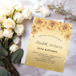 Anniversaire fête or rose invitation florale<br><div class="desc">Une invitation moderne, élégante et glamour pour une fête d'anniversaire de 40e (ou tout âge) - Un arrière - plan faux or avec de la poussière de parties scintillant en faux or, et roses, floraux. Le nom est écrit avec un script de style moderne écrit à la main. Personnalisez et...</div>