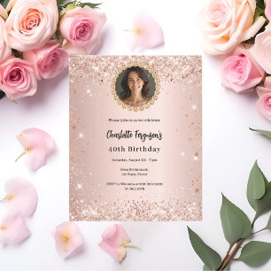 Anniversaire fête rose or diamant invitation