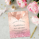 Anniversaire fête rose rose rose or invitation<br><div class="desc">Un arrière - plan rose or et rose vif dégradé. Décoré d'or rose,  ballons roses. Personnalisez et ajoutez un nom et des détails du parti. Le nom est écrit avec un script de style manuscrit</div>