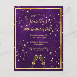 Anniversaire fête violet or invitation