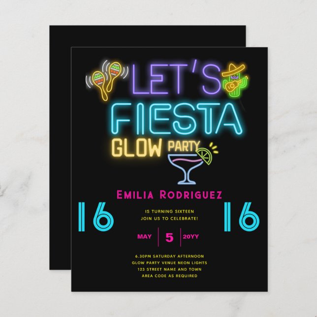 ANNIVERSAIRE FEU Invitación Fiesta de Neón (Devant / Derrière)